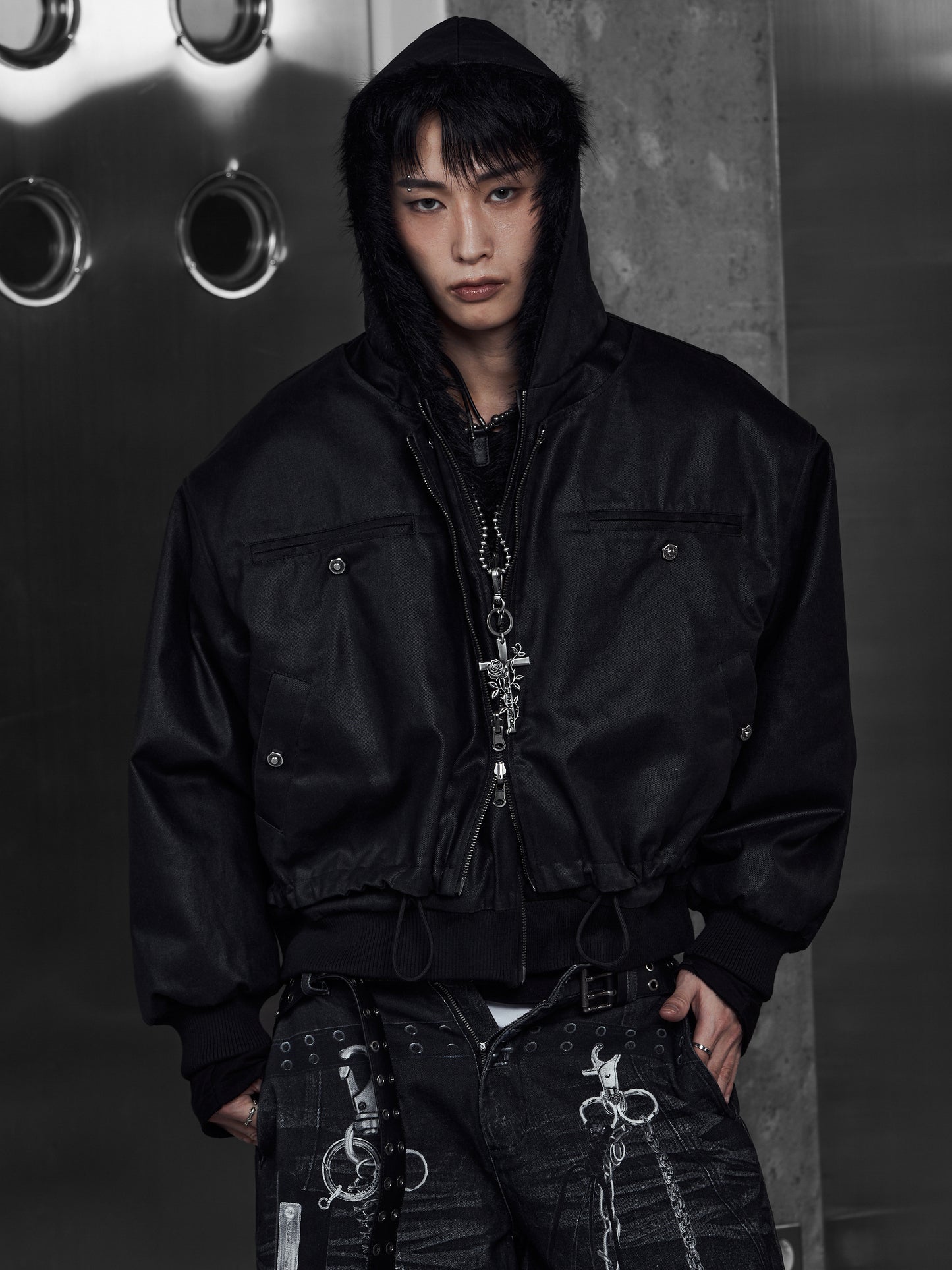 【ROSEN KREUZ】LAYERED REVERSIBLE FUR BLOUSON (BLACK)