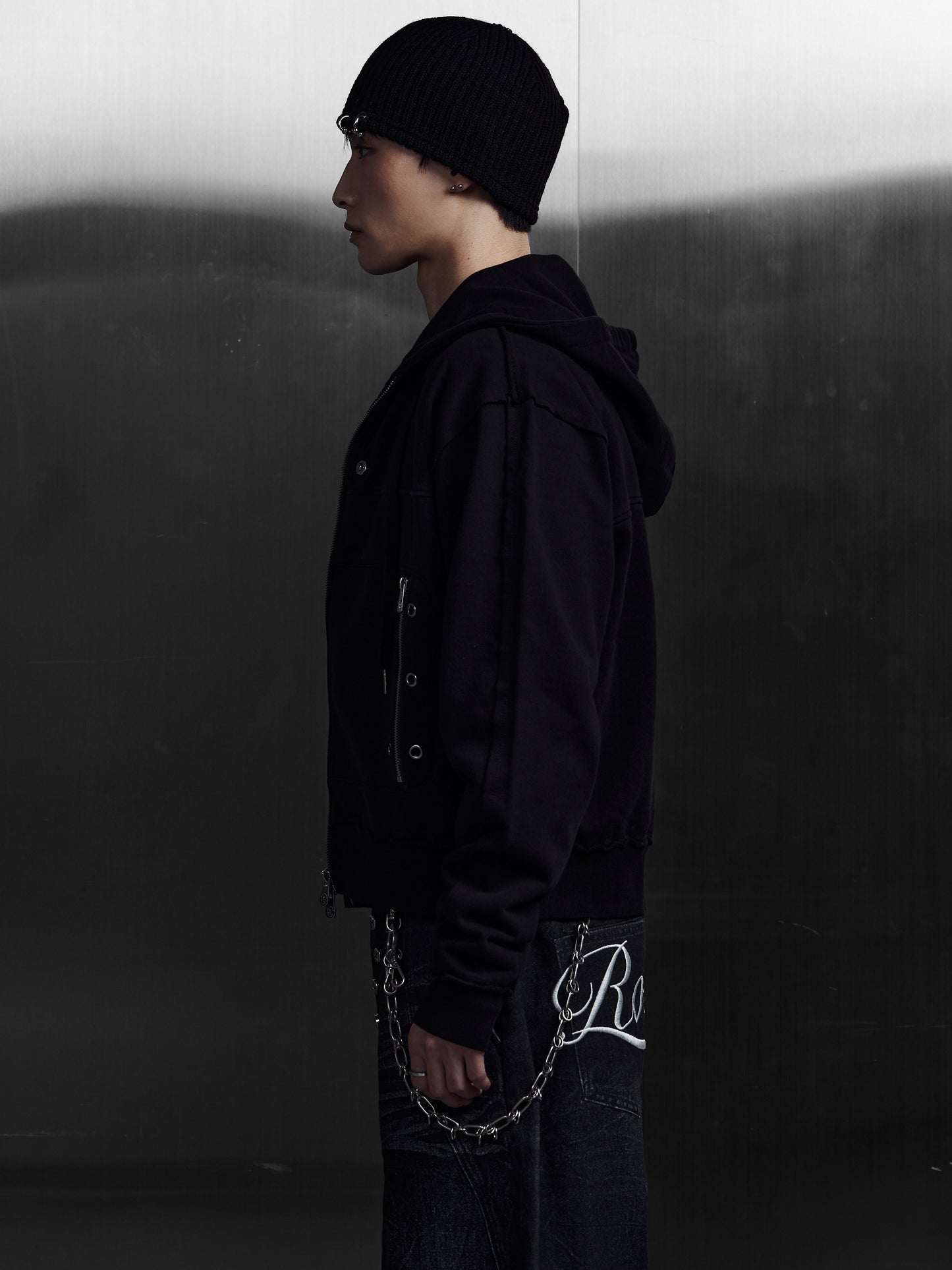 【ROSEN KREUZ】EYELET EDGE Set-Up ZIP-UP HOODIE (BLACK)