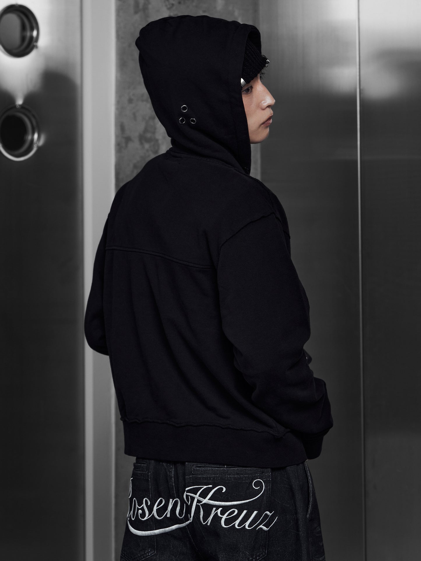 【ROSEN KREUZ】EYELET EDGE Set-Up ZIP-UP HOODIE (BLACK)