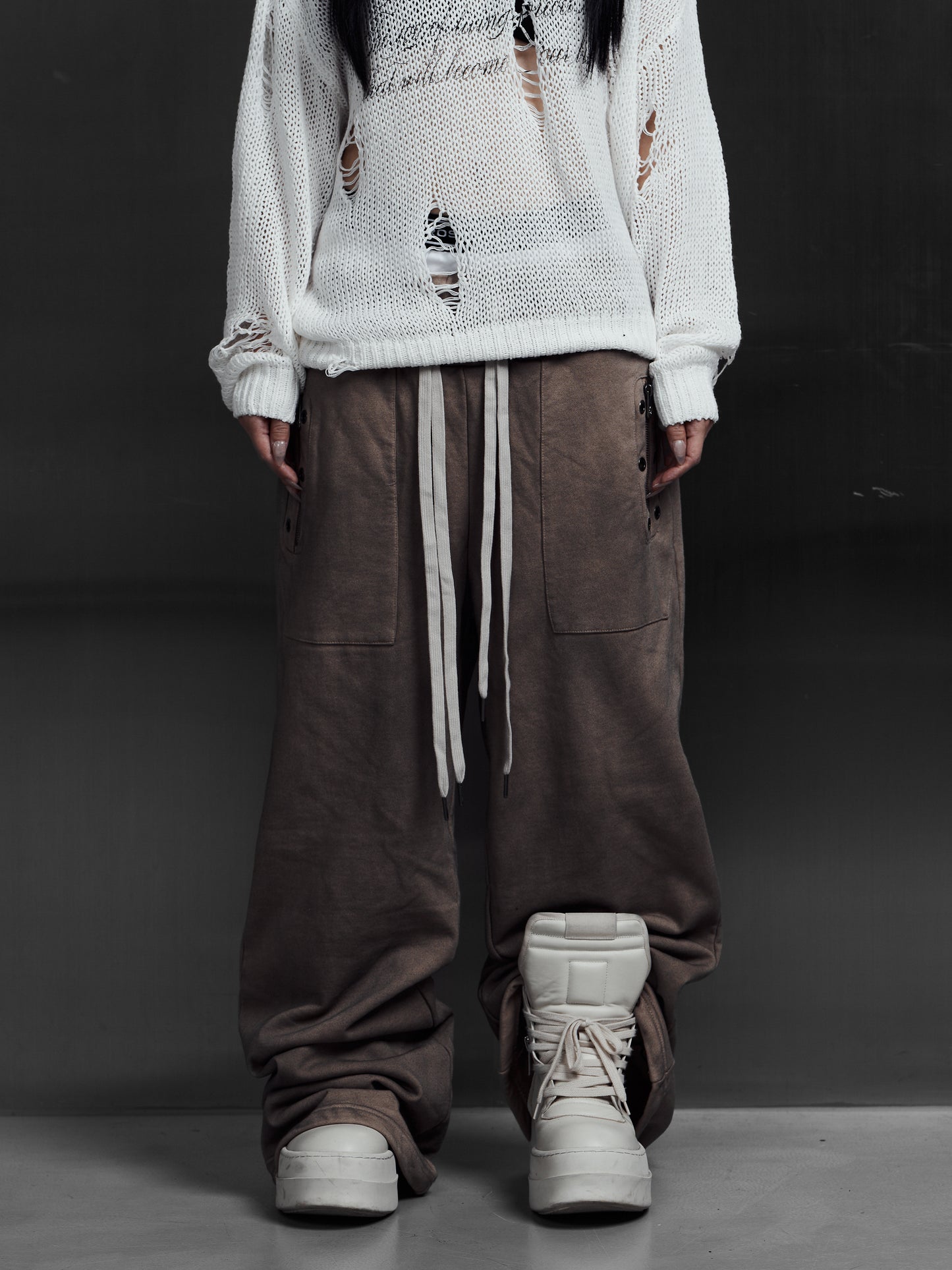【ROSEN KREUZ】EYELET EDGE Set-Up LAYERED SWEAT PANTS (BEIGE)