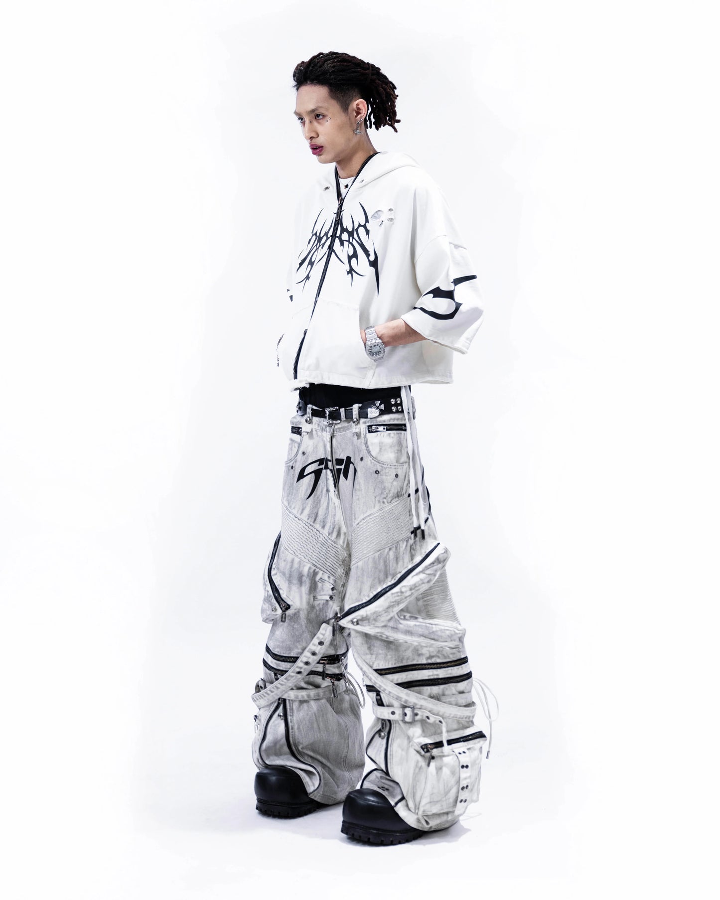 【SATSUN NIGHT】<IT's N0T BLACK & WHITE> HEAVY-DUTY DENIM PANTS - POLLUTED WHITE