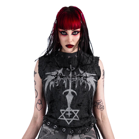 【SATSUN NIGHT】<DEVIL^ANGEL FRIENDSHIP>  GRUNGE TANK - GERY