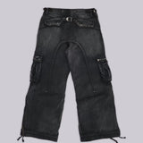 Faded Black Cargo Studded Drawstring Multi-Pocket Jeans