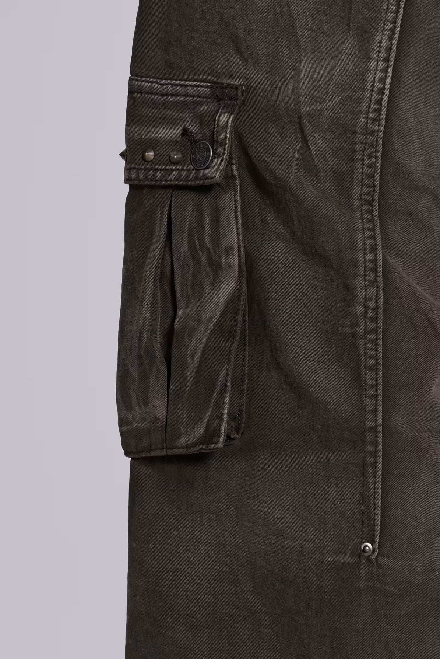Faded Khaki Cargo Studded Drawstring Multi-Pocket Jeans