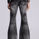 Washed Black Slim Fit Whiskered Flare Jeans