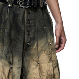 Multi Rivet Dirt Washed Wide Pants