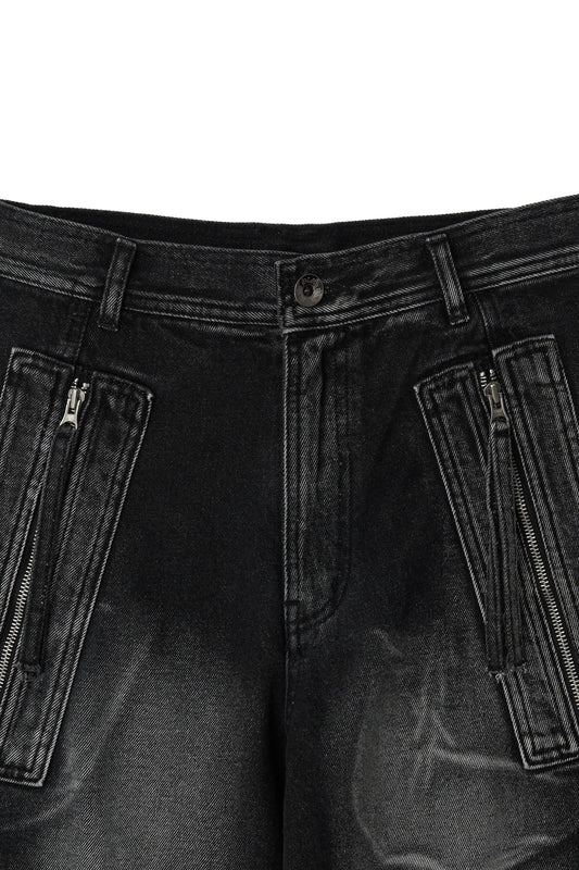 【BLR BLUER】Curved Tanker Washed Denim Pants