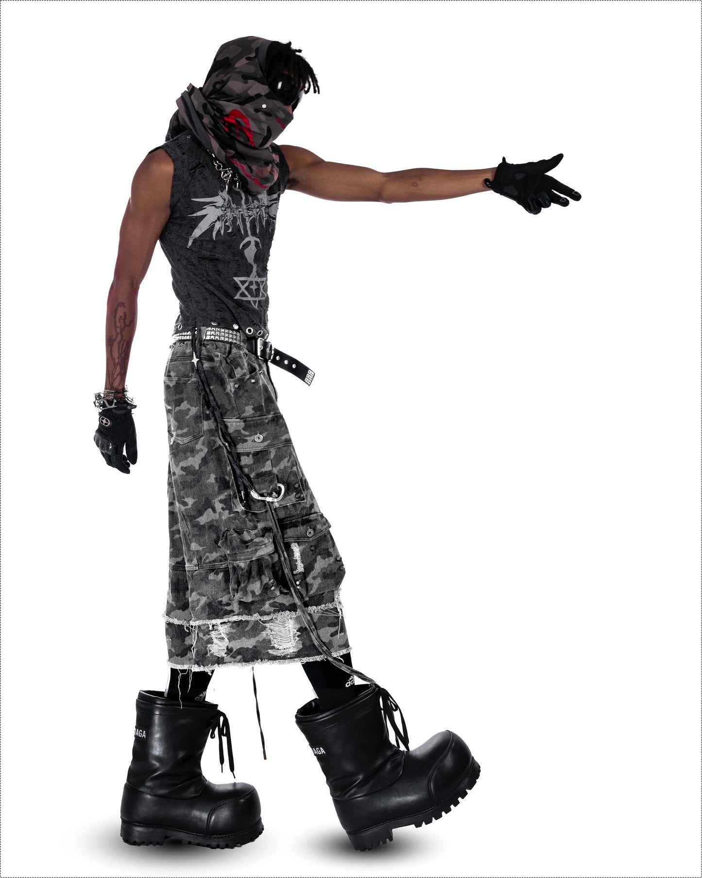 【SATSUN NIGHT】<DEVIL^ANGEL FRIENDSHIP>  GRUNGE TANK - GERY