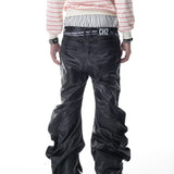【CH2】</2 BLACK WAXED FLARE JEANS