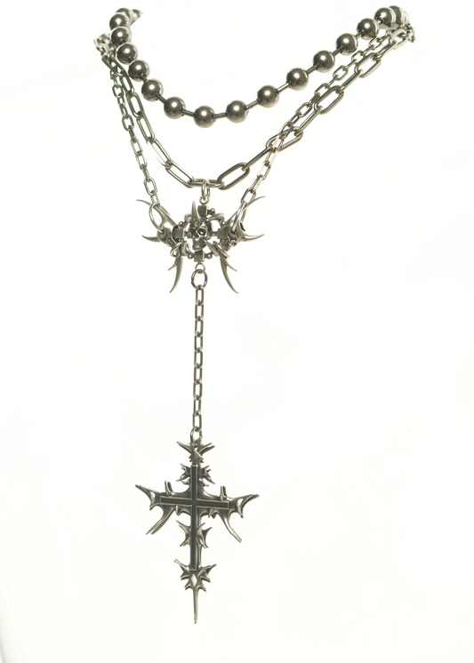 【IIIMIII】 BlackPaintingII Multilayer cross necklace