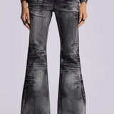 Washed Black Slim Fit Whiskered Flare Jeans