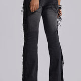 El Topo Black Washed Tassel Flare Jeans