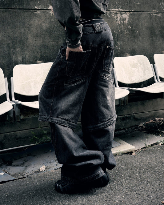 【JIMMY GUTSON】Evolution – Membranous Wing Paneled Wide Denim(black/Washed)