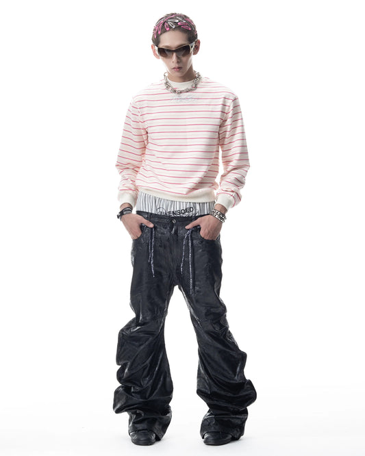 【CH2】</2 BLACK WAXED FLARE JEANS