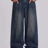 Low Rise Mid-Blue Coarse Tweed Wide-Leg Jeans