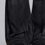 Faded Black Cargo Studded Drawstring Multi-Pocket Jeans