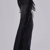 El Topo Black Washed Tassel Flare Jeans