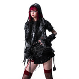 KURO FOUR-LAYERS MINI  SKIRT & BELT - BLACK