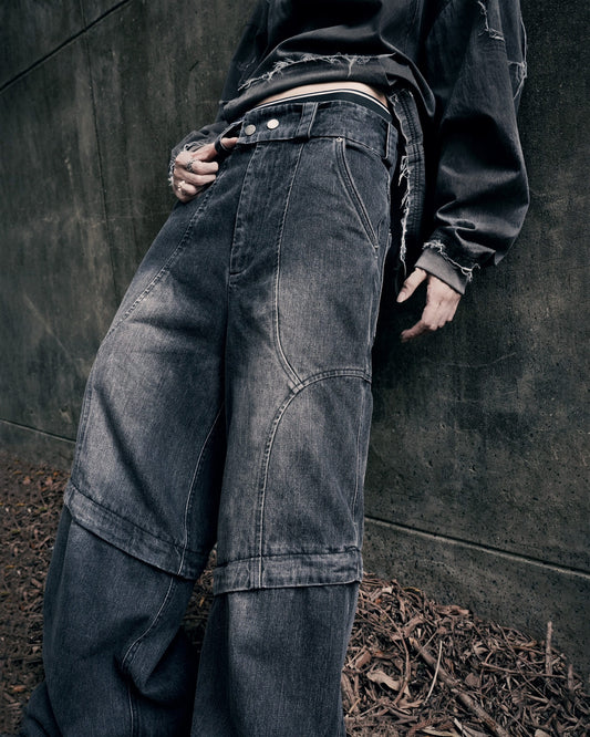 【JIMMY GUTSON】Evolution – Membranous Wing Paneled Wide Denim(black/Washed)