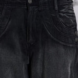 Faded Black Cargo Studded Drawstring Multi-Pocket Jeans