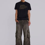 Faded Khaki Cargo Studded Drawstring Multi-Pocket Jeans