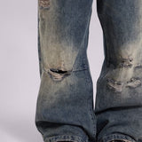 Distressed Muddy Washed Grey Oversized Jeans