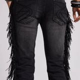 El Topo Black Washed Tassel Flare Jeans