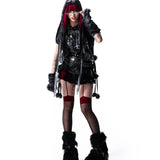KURO FOUR-LAYERS MINI  SKIRT & BELT - BLACK