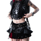 KURO FOUR-LAYERS MINI  SKIRT & BELT - BLACK