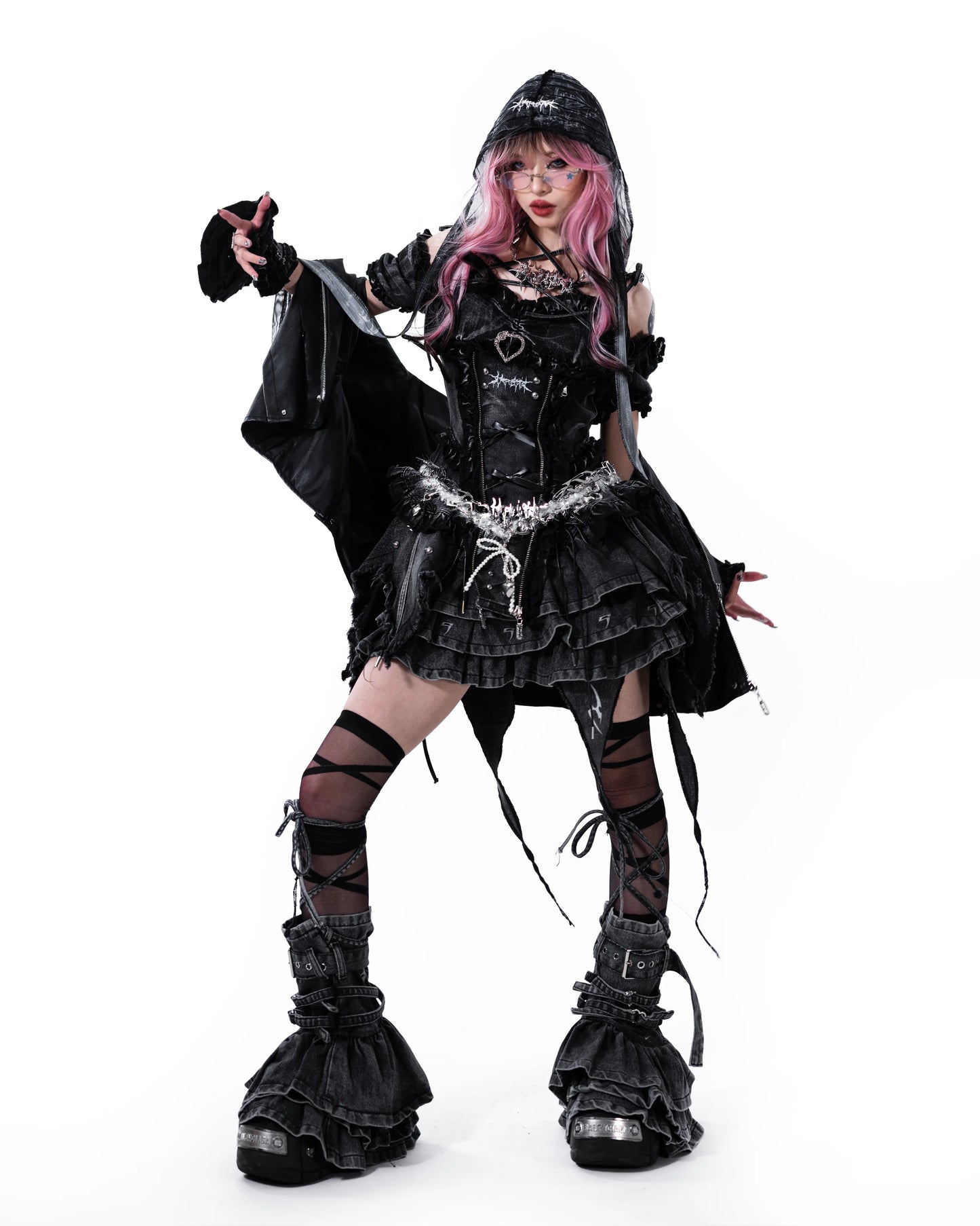 【SATSUN NIGHT】KURO PUNK PRINCESS DRESS - WASHED BLACK