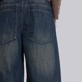 Low Rise Mid-Blue Coarse Tweed Wide-Leg Jeans