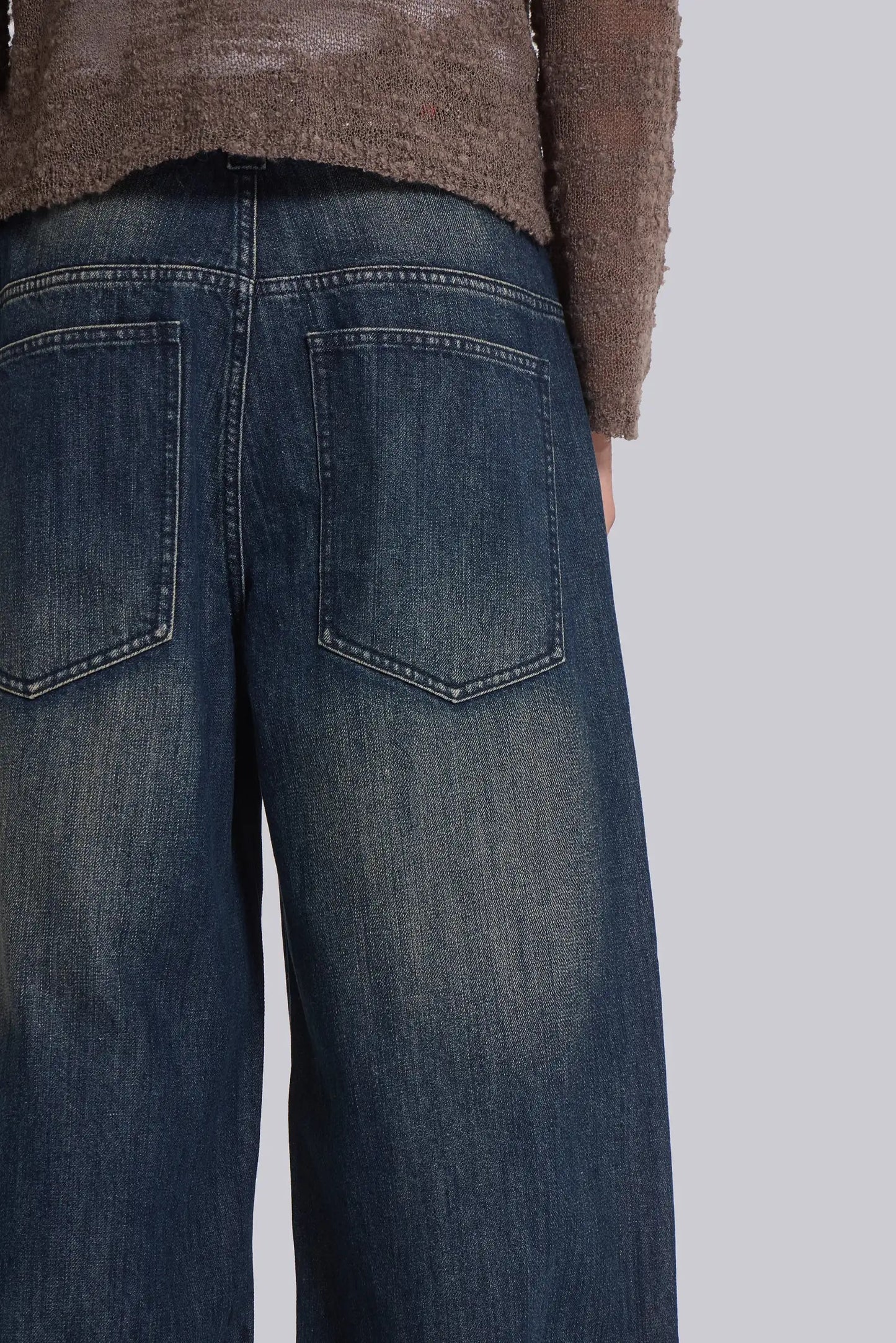 Low Rise Mid-Blue Coarse Tweed Wide-Leg Jeans