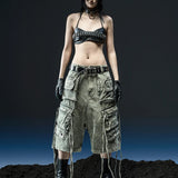 GREEN WASHED CARGO WIDE SHORT