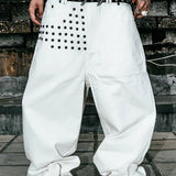 "Devlin" Studded Waxed Baggy Denims in White