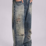 Distressed Muddy Washed Grey Oversized Jeans