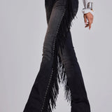El Topo Black Washed Tassel Flare Jeans