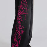 Super Baggy Washed Black Pink Embroidered Retro Jeans