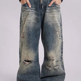Distressed Muddy Washed Grey Oversized Jeans