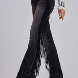 El Topo Black Washed Tassel Flare Jeans