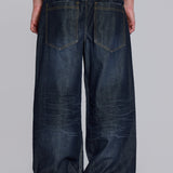 Faux Leather Applique Union Jack Indigo Colossus Baggy Jeans