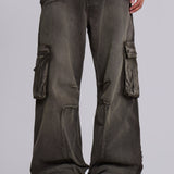 Faded Khaki Cargo Studded Drawstring Multi-Pocket Jeans