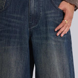 Low Rise Mid-Blue Coarse Tweed Wide-Leg Jeans