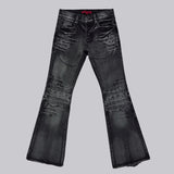 Washed Black Slim Fit Whiskered Flare Jeans