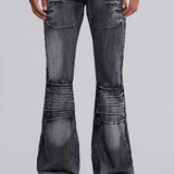 Washed Black Slim Fit Whiskered Flare Jeans