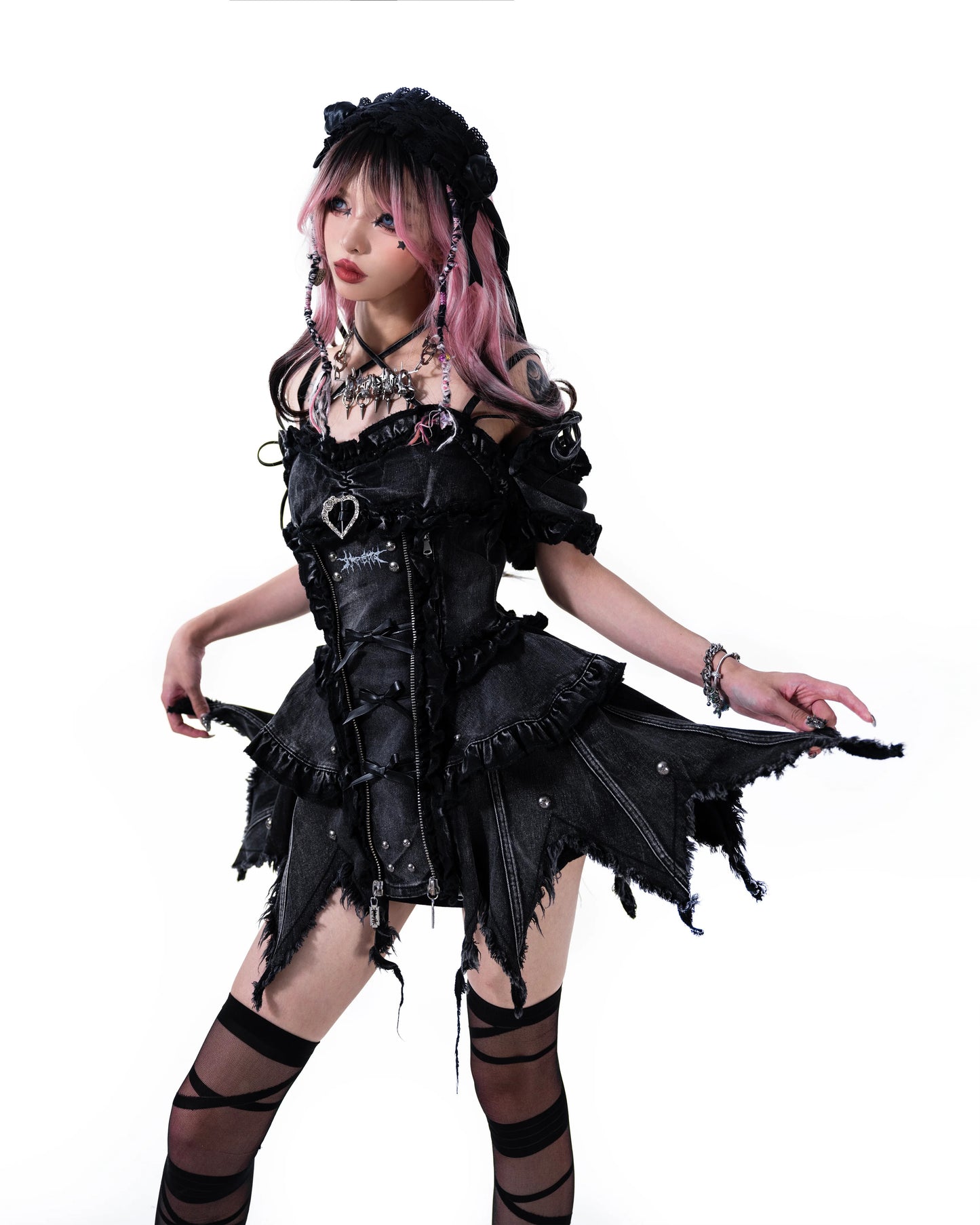 【SATSUN NIGHT】KURO PUNK PRINCESS DRESS - WASHED BLACK