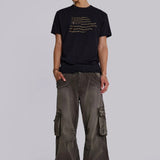 Faded Black Cargo Studded Drawstring Multi-Pocket Jeans