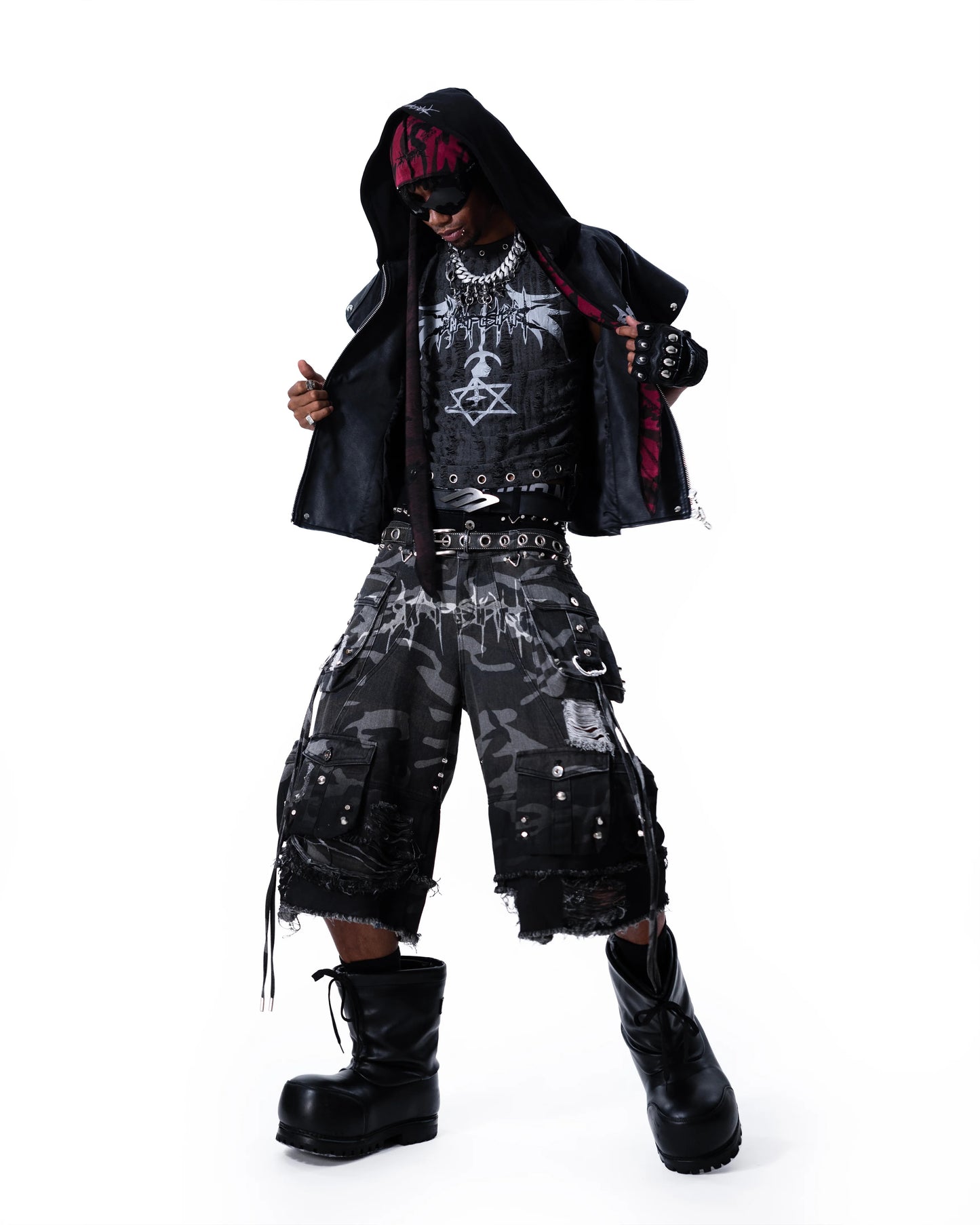 【SATSUN NIGHT】STREET-CAMO 2.0 - WASHED GREY DENIM SHORTS