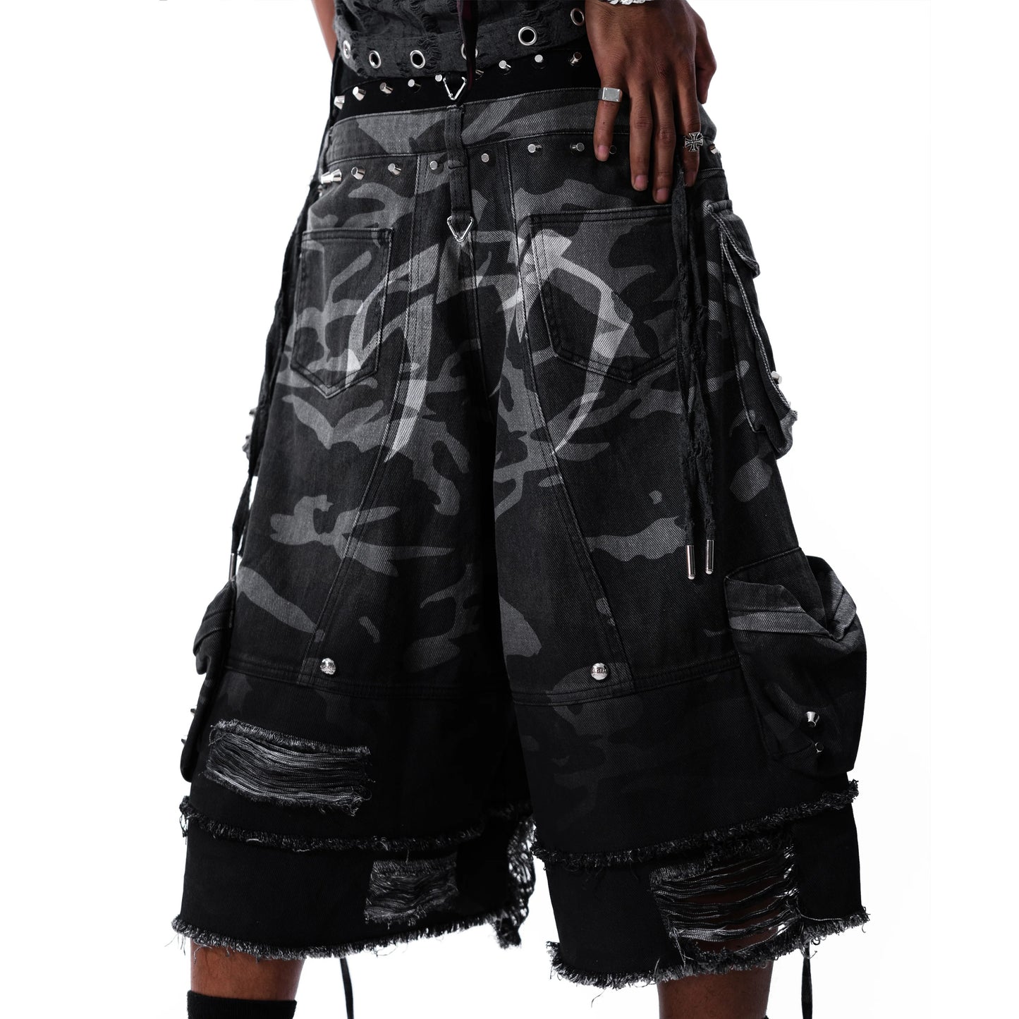 【SATSUN NIGHT】STREET-CAMO 2.0 - WASHED GREY DENIM SHORTS