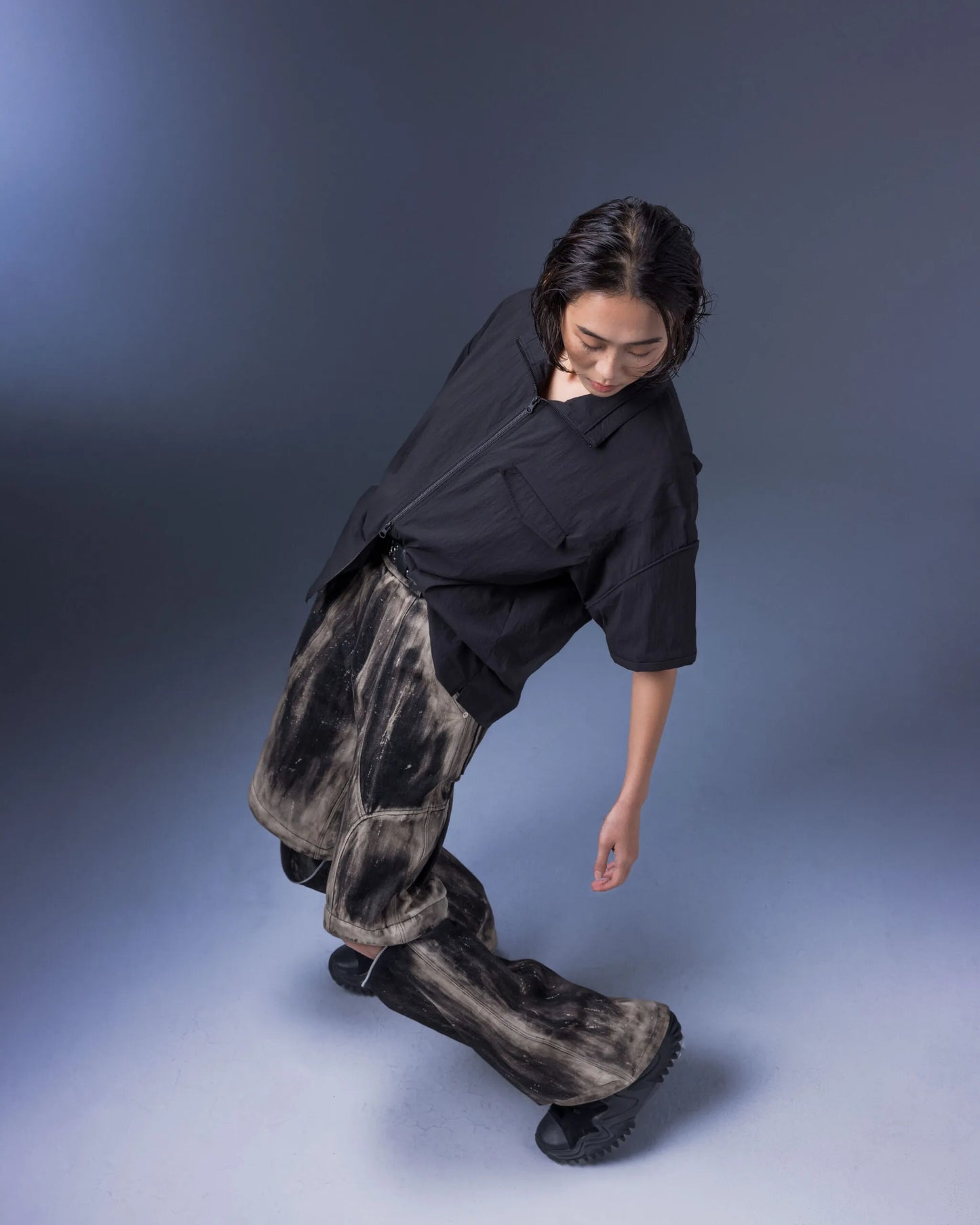 【JIMMY GUTSON】MEMBRANE WINGS- PANEL WIDE-LEG JEANS(Hand-brushed fade)
