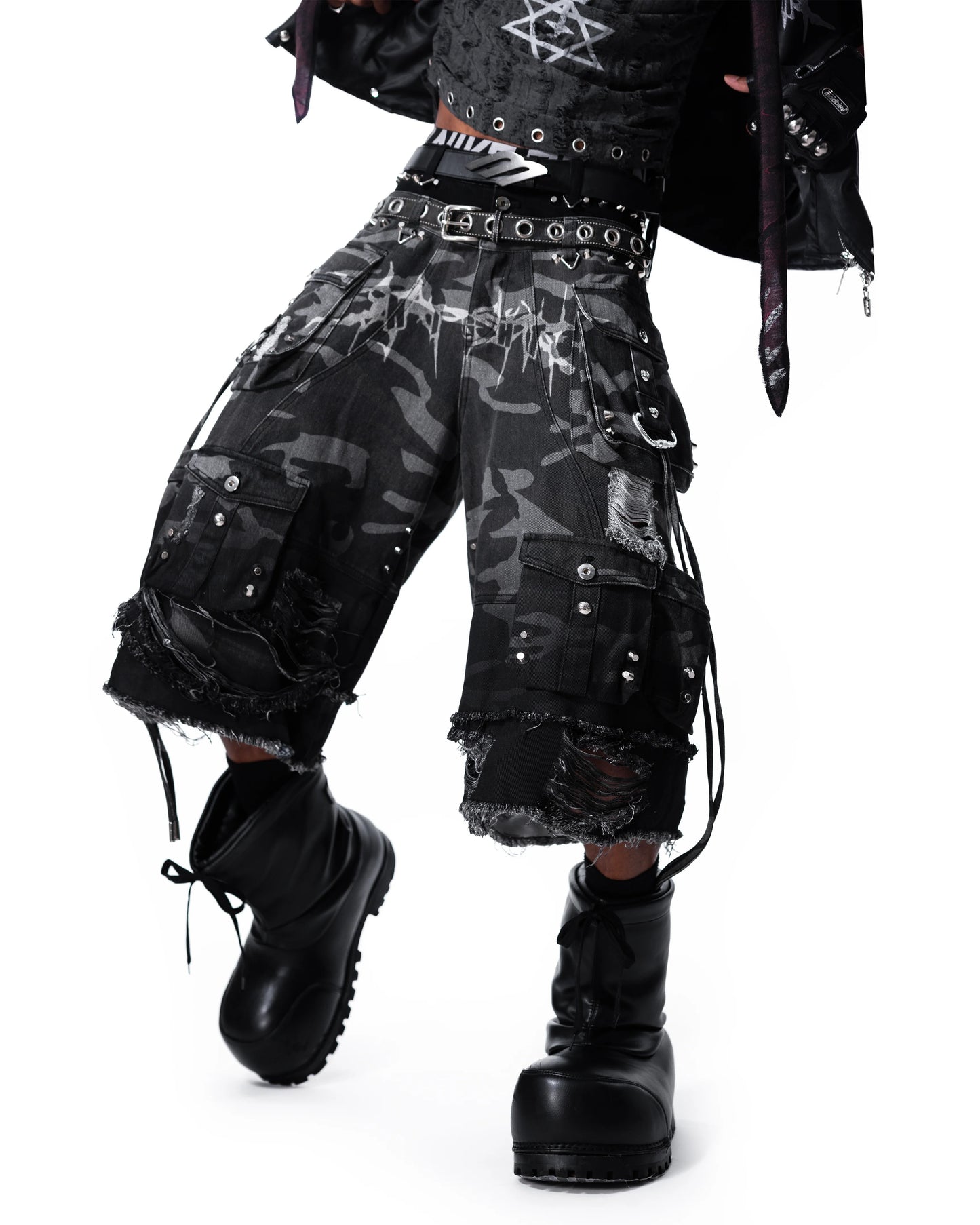 【SATSUN NIGHT】STREET-CAMO 2.0 - WASHED GREY DENIM SHORTS